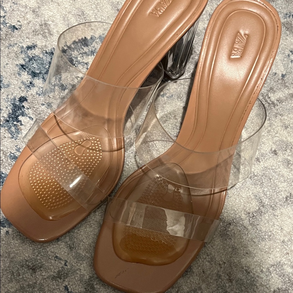 Zara Nude and Clear Heeled Sandals - Picture 2 of 7